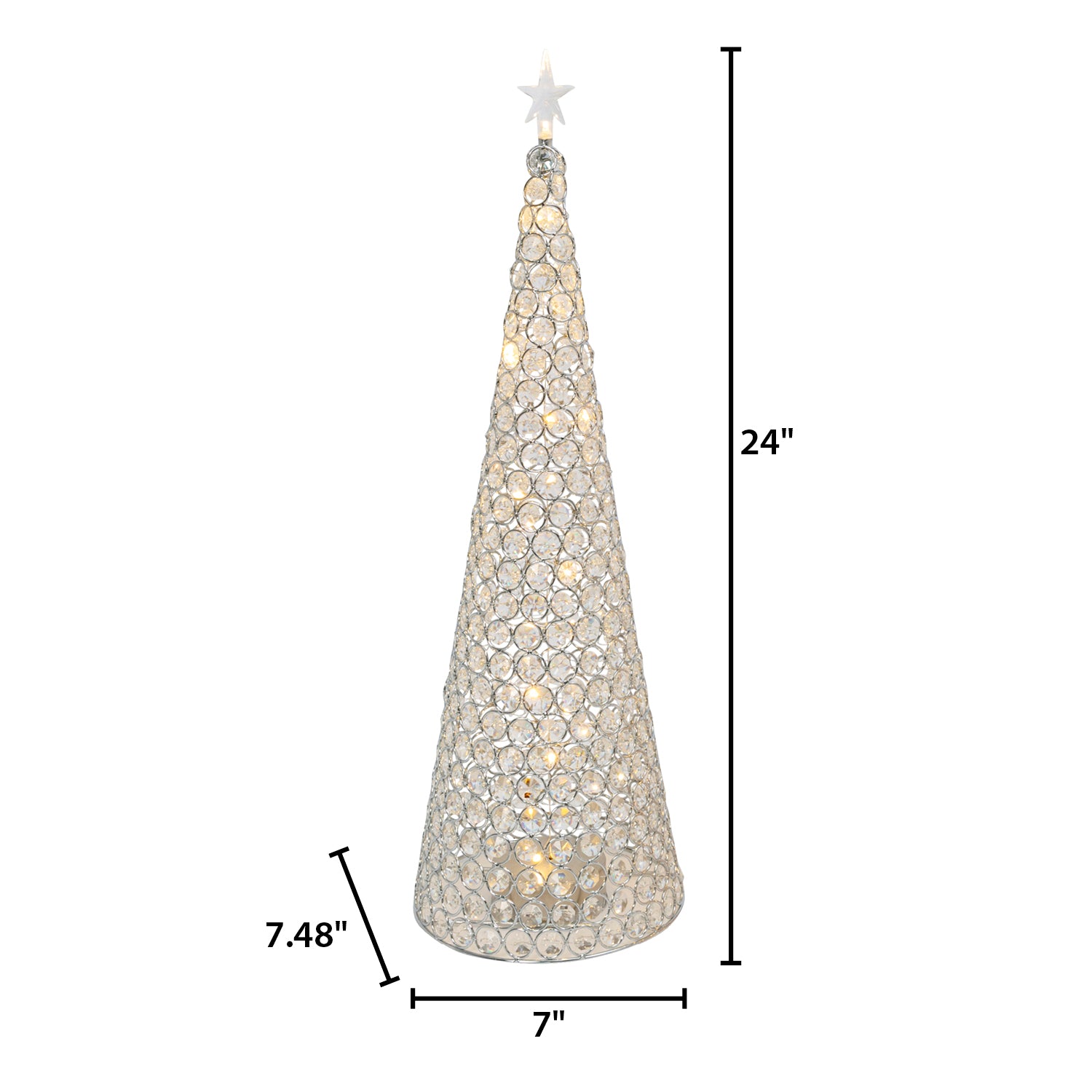 23.8-in H Battery- Operated Lighted Jeweled Cone Tree, Silver